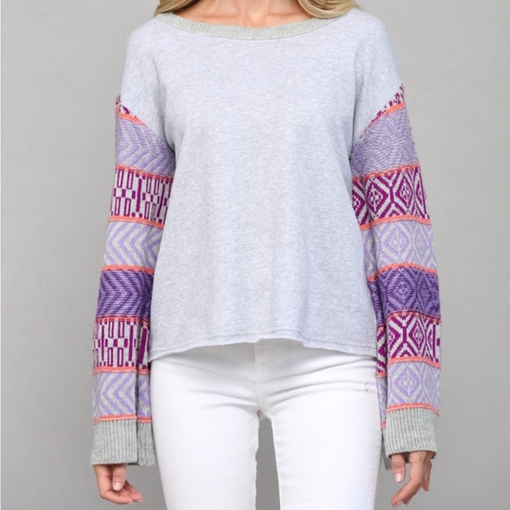 Fabrik NEW sweatshirt w/ sweater sleeves gray purple oversized size Large